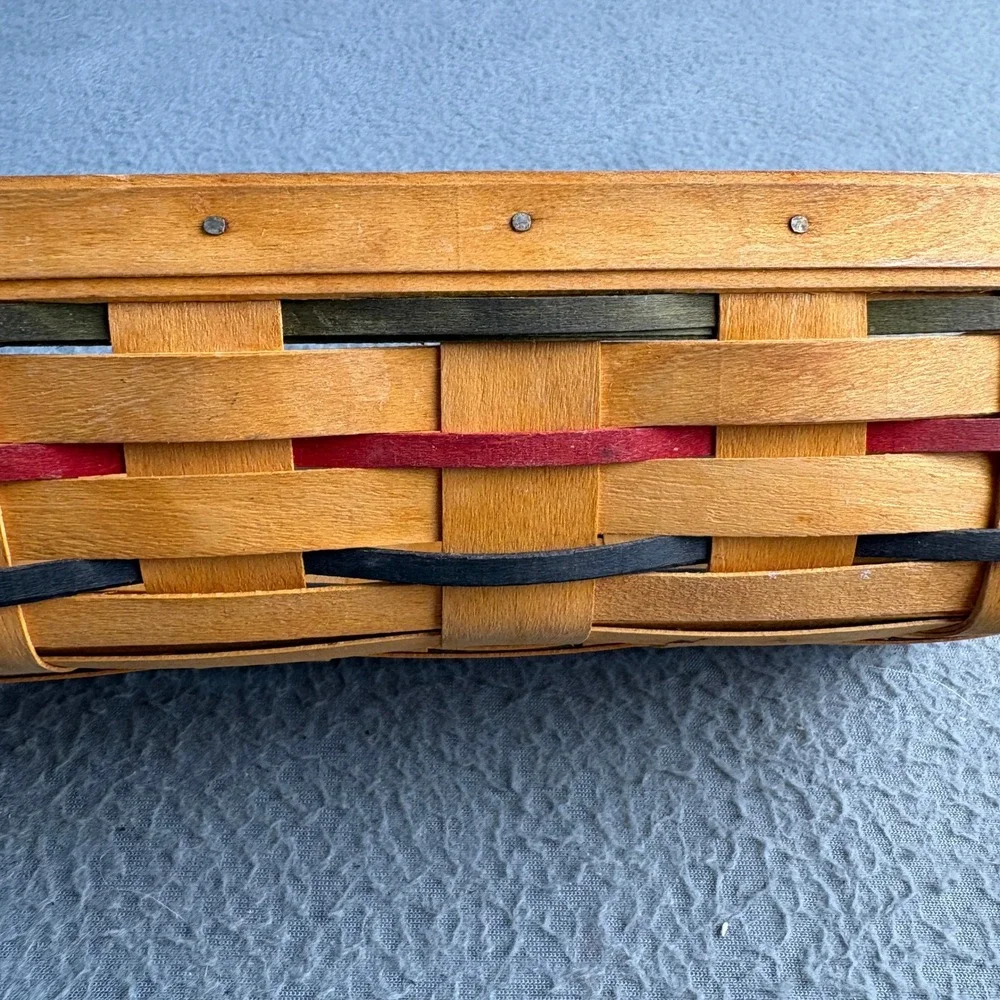 Longaberger 1999 Handwoven Rectangular Basket Red Green Blue Dresden Ohio